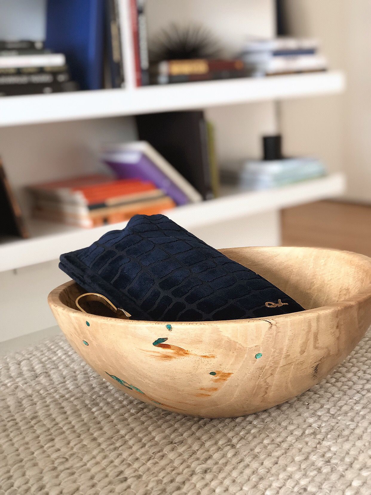 JL Concepts Tulsa Large Spalted Sycamore Fruit Bowl With Turquoise Inlay, $90